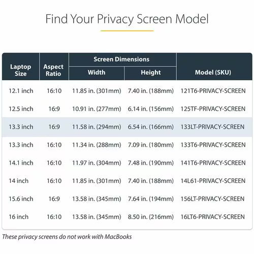 StarTech 13.3-inch 16:9 Flip-Up Privacy Screen with Touch, Anti-Glare Blue Light Filter, Laptop Monitor Screen Protector