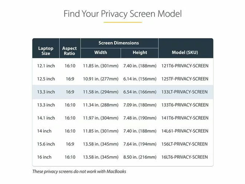 StarTech 13.3-inch 16:9 Flip-Up Privacy Screen with Touch, Anti-Glare Blue Light Filter, Laptop Monitor Screen Protector