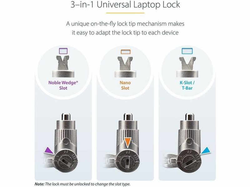 StarTech 25-Pack 3-in-1 Keyed Universal Laptop Cable Lock - 6.6ft 2m