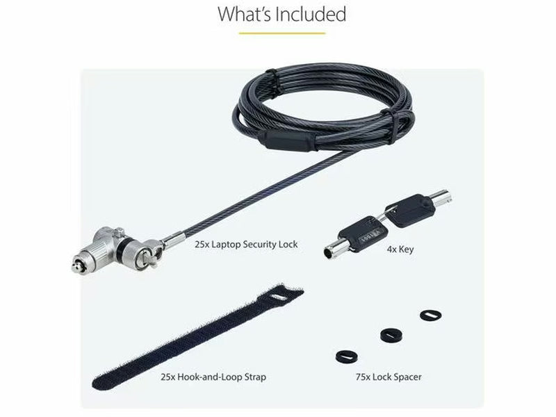 StarTech 25-Pack 3-in-1 Keyed Universal Laptop Cable Lock - 6.6ft 2m