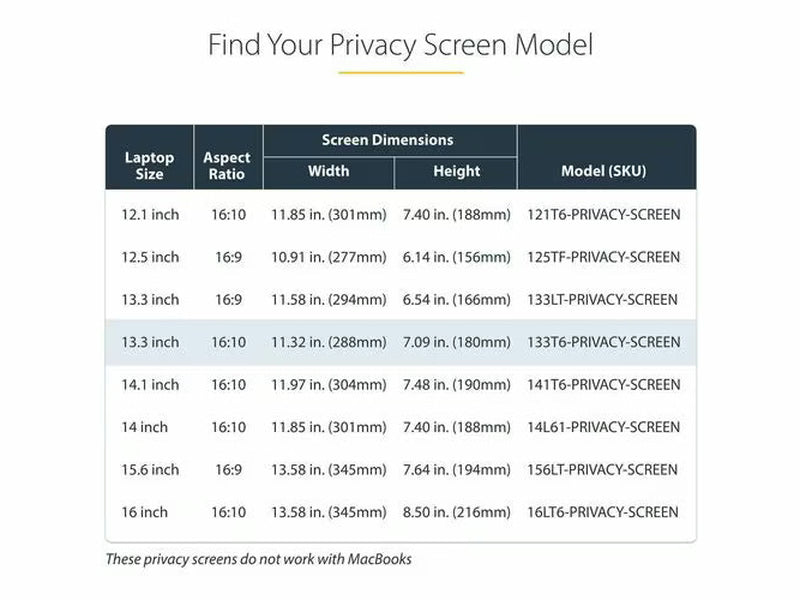 StarTech 13.3-inch 16:10 Flip-Up Privacy Screen with Touch, Anti-Glare Blue Light Filter, Laptop Monitor Screen Protector, +/- 30 Deg. View Angle