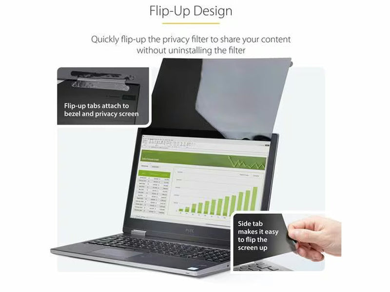 StarTech 12.5-inch 16:9 Flip-Up Privacy Screen with Touch, Anti-Glare Blue Light Filter, Laptop Monitor Screen Protector