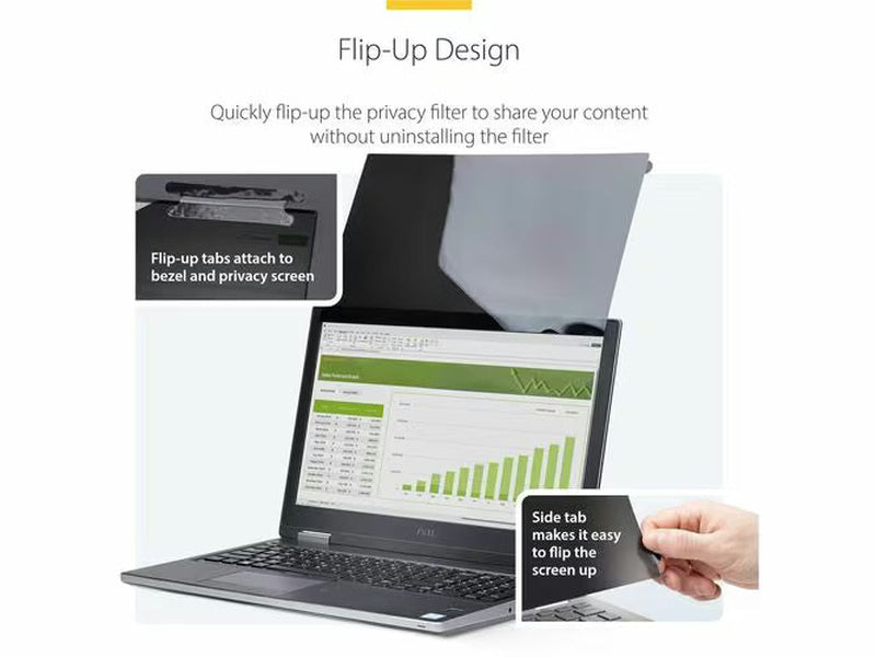 StarTech 17-inch 16:10 Flip-Up Privacy Screen with Touch, Anti-Glare Blue Light Filter, Laptop Monitor Screen Protector