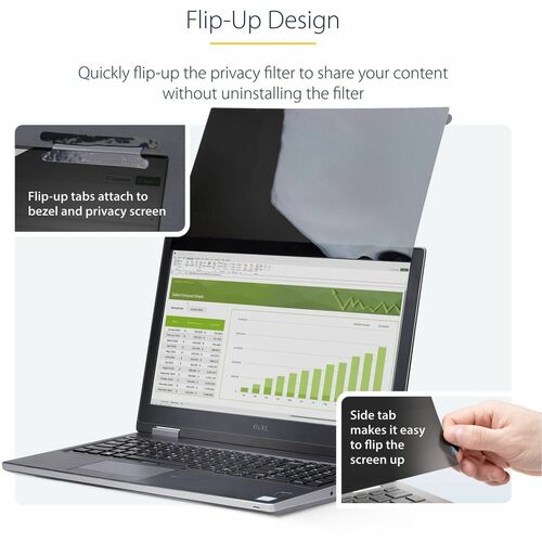 StarTech 15.6-inch 16:9 Flip-Up Privacy Screen with Touch, Anti-Glare Blue Light Filter, Laptop Monitor Screen Protector