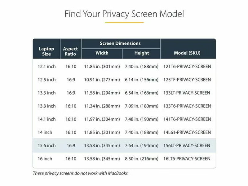 StarTech 15.6-inch 16:9 Flip-Up Privacy Screen with Touch, Anti-Glare Blue Light Filter, Laptop Monitor Screen Protector