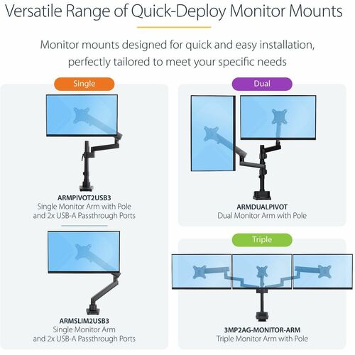 StarTech Triple Monitor Desk Mount For Up To Three 27in Screens