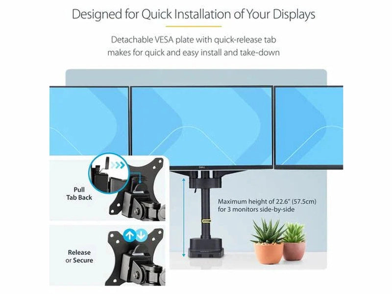 StarTech Triple Monitor Desk Mount For Up To Three 27in Screens