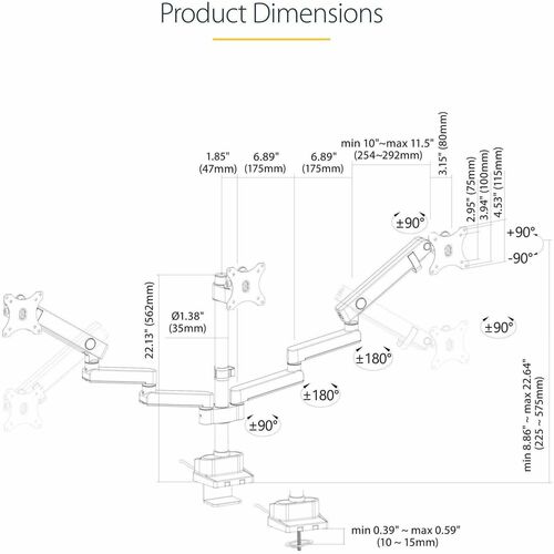 StarTech Triple Monitor Desk Mount For Up To Three 27in Screens
