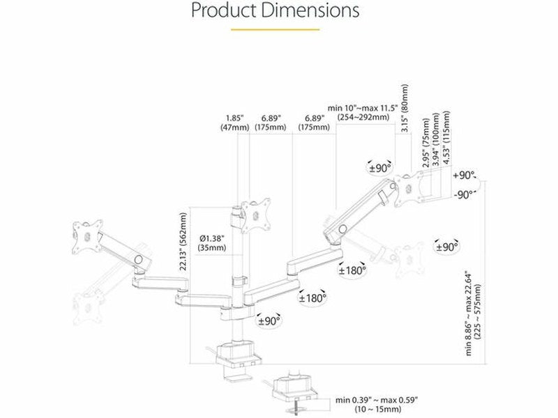 StarTech Triple Monitor Desk Mount For Up To Three 27in Screens