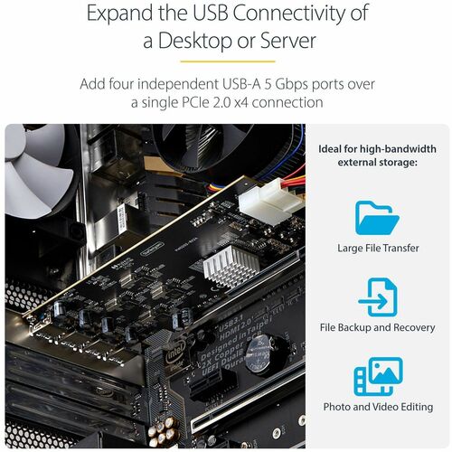 StarTech 4-Port USB PCIe Card, USB 3.2 5Gbps, PCI Express Expansion Card with 4x Independent USB Controllers, 4x USB-A Ports, Windows/macOS/Linux