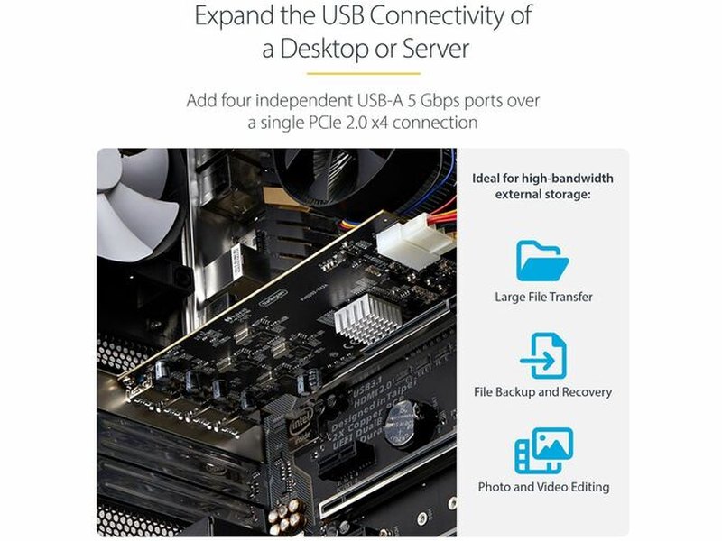 StarTech 4-Port USB PCIe Card, USB 3.2 5Gbps, PCI Express Expansion Card with 4x Independent USB Controllers, 4x USB-A Ports, Windows/macOS/Linux