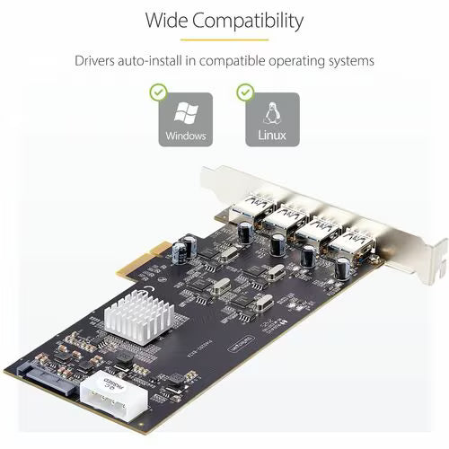 StarTech 4-Port USB PCIe Card, USB 3.2 5Gbps, PCI Express Expansion Card with 4x Independent USB Controllers, 4x USB-A Ports, Windows/macOS/Linux