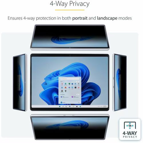 StarTech 4-Way Privacy Screen For 13-inch Surface Pro 8/9/X Laptop, Portrait/Landscape Modes, Touch-Enabled, +/- 30 Deg. View, Blocks up to 51% Blue Light, Anti-Glare