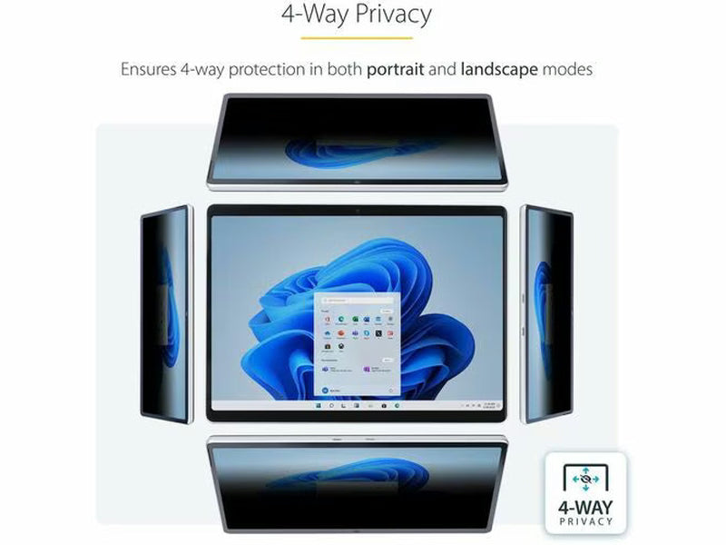 StarTech 4-Way Privacy Screen For 13-inch Surface Pro 8/9/X Laptop, Portrait/Landscape Modes, Touch-Enabled, +/- 30 Deg. View, Blocks up to 51% Blue Light, Anti-Glare