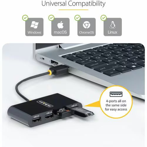 StarTech 4-Port USB 2.0 Hub, USB 2.0 Splitter, Multi-Port Portable USB Hub, 480Mbps