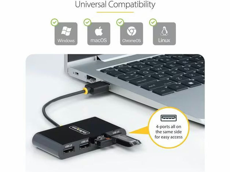 StarTech 4-Port USB 2.0 Hub, USB 2.0 Splitter, Multi-Port Portable USB Hub, 480Mbps