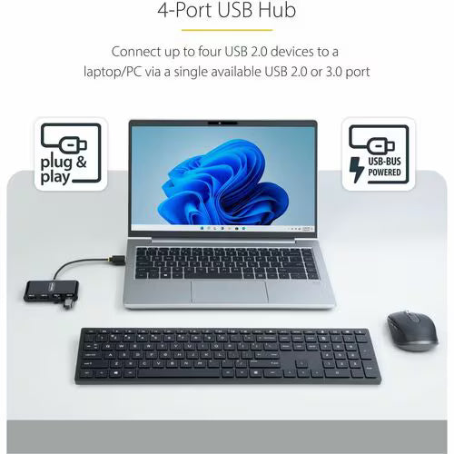 StarTech 4-Port USB 2.0 Hub, USB 2.0 Splitter, Multi-Port Portable USB Hub, 480Mbps