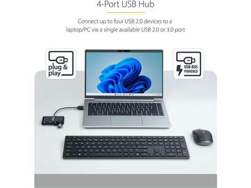StarTech 4-Port USB 2.0 Hub, USB 2.0 Splitter, Multi-Port Portable USB Hub, 480Mbps