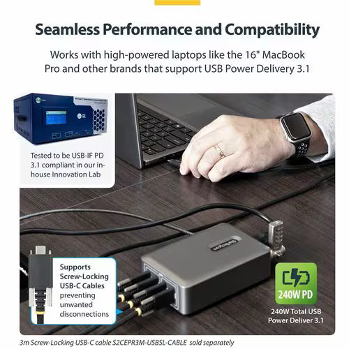 StarTech 4-Port Multi-Device USB-C Charger, 240W Total, Single Port 140W EPR