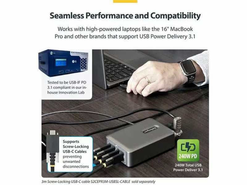 StarTech 4-Port Multi-Device USB-C Charger, 240W Total, Single Port 140W EPR
