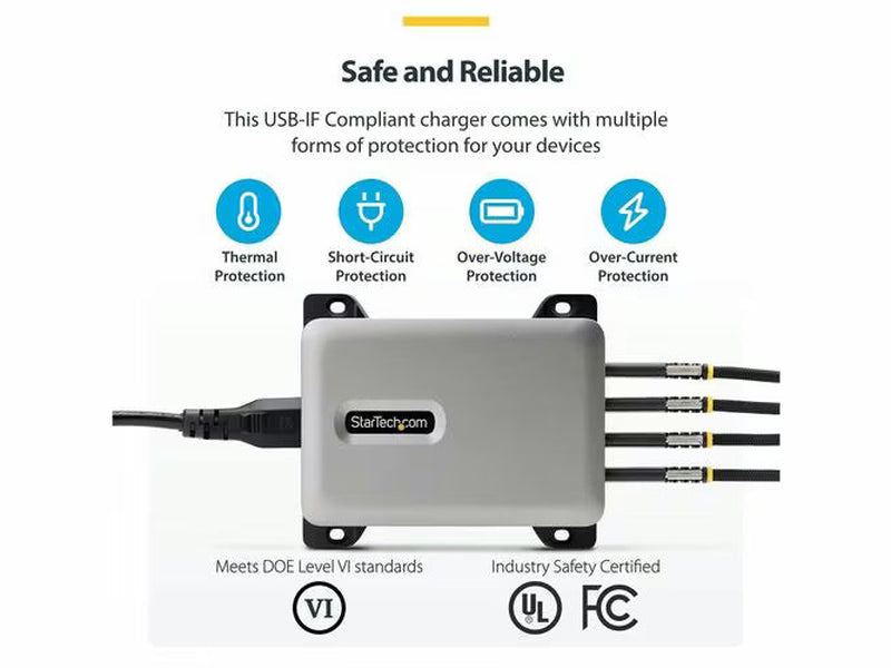 StarTech 4-Port Multi-Device USB-C Charger, 240W Total, Single Port 140W EPR