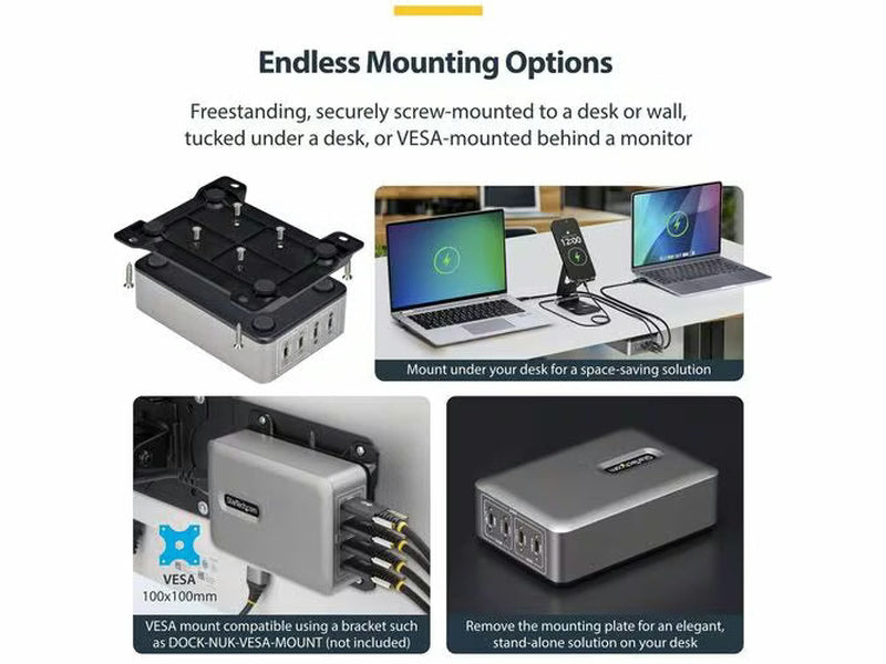 StarTech 4-Port Multi-Device USB-C Charger, 240W Total, Single Port 140W EPR