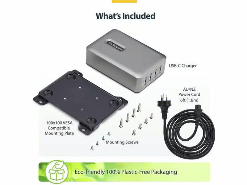 StarTech 4-Port Multi-Device USB-C Charger, 240W Total, Single Port 140W EPR