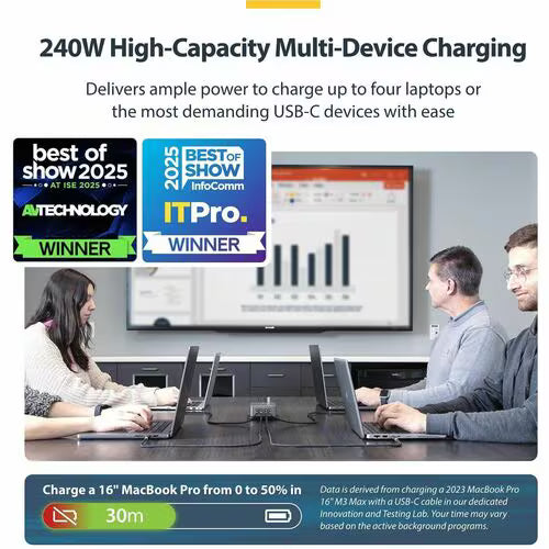 StarTech 4-Port Multi-Device USB-C Charger, 240W Total, Single Port 140W EPR