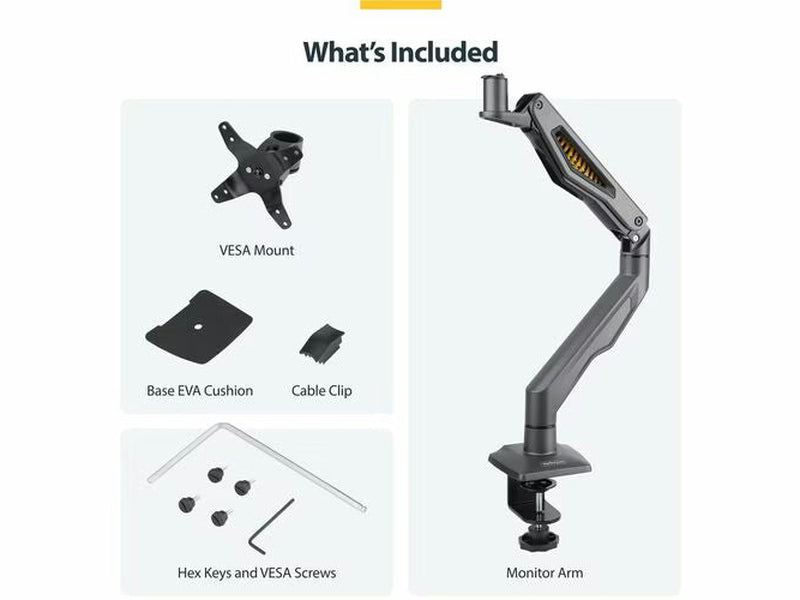 StarTech Desk Mount Monitor Arm, Up To 32" Display, Max 22lb/10kg, VESA 75x75/100x100, C-Clamp, Fully Articulating, Mechanical Spring