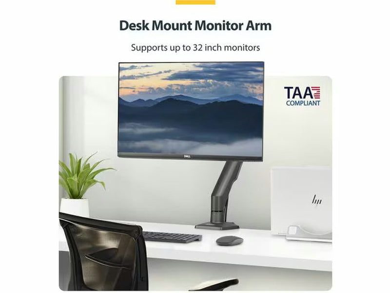 StarTech Desk Mount Monitor Arm, Up To 32" Display, Max 22lb/10kg, VESA 75x75/100x100, C-Clamp, Fully Articulating, Mechanical Spring