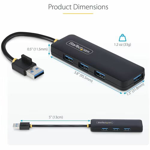 StarTech 4-Port USB-A Hub, USB 3.0, 5Gbps, Small Travel Mini USB Hub