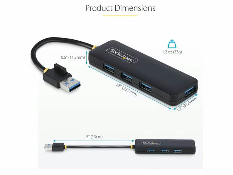 StarTech 4-Port USB-A Hub, USB 3.0, 5Gbps, Small Travel Mini USB Hub