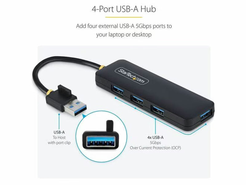 StarTech 4-Port USB-A Hub, USB 3.0, 5Gbps, Small Travel Mini USB Hub