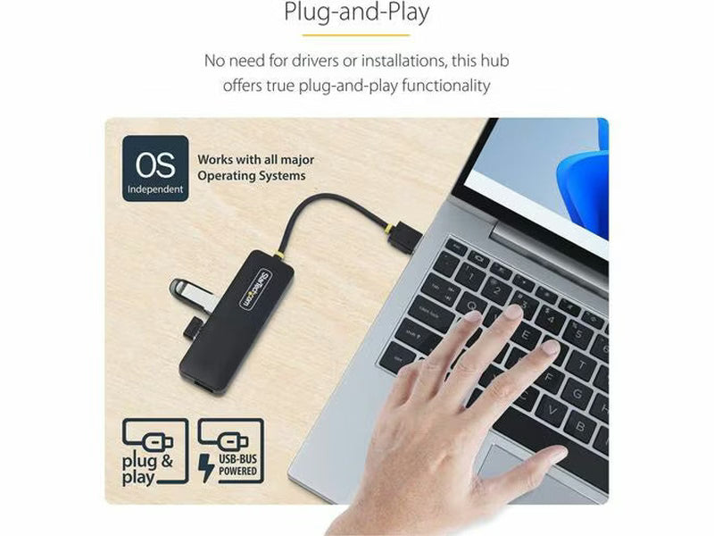 StarTech 4-Port USB-A Hub, USB 3.0, 5Gbps, Small Travel Mini USB Hub