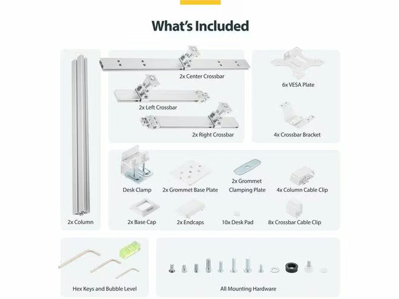 StarTech Six-Monitor Desk Mount with Crossbar, Up To 32-inch Computer Screens