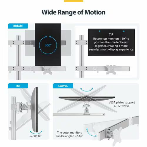 StarTech Six-Monitor Desk Mount with Crossbar, Up To 32-inch Computer Screens