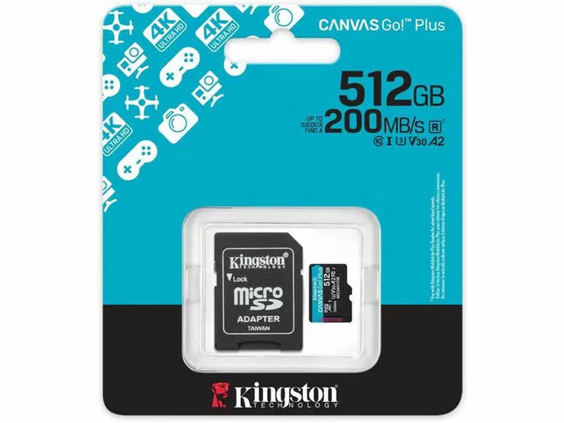 Kingston Canvas Go! Plus 512GB Class 10/UHS-I U3 V30 microSDXC - 200 MB/s Read - 160 MB/s Write