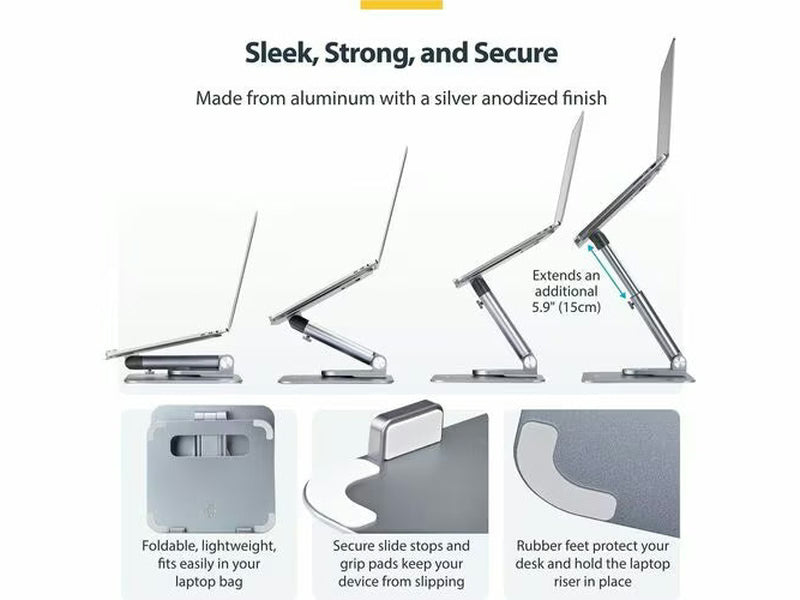 StarTech Telescopic Laptop Stand, 360 Swivel Base, Rotating Computer Riser for Desk