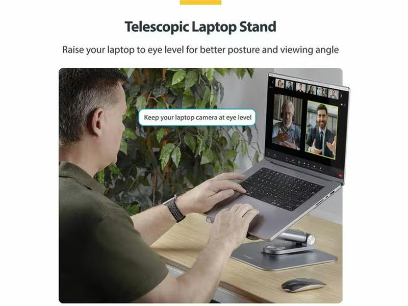 StarTech Telescopic Laptop Stand, 360 Swivel Base, Rotating Computer Riser for Desk