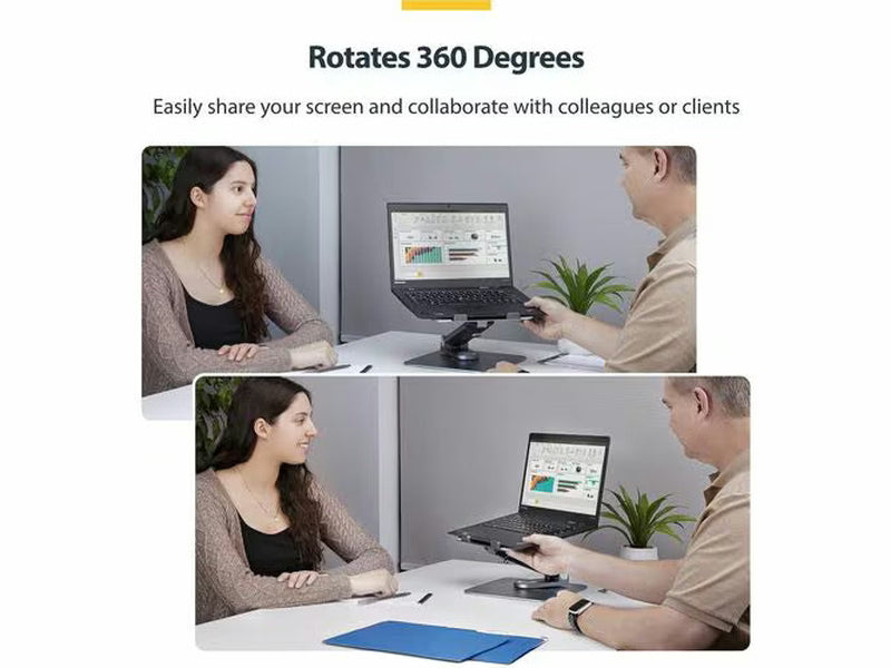 StarTech Telescopic Laptop Stand, 360 Swivel Base, Rotating Computer Riser for Desk