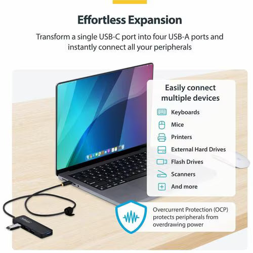 StarTech 4-Port USB-C Hub, 5Gbps, Bus Powered, USB-C to 4x USB-A Mini Hub