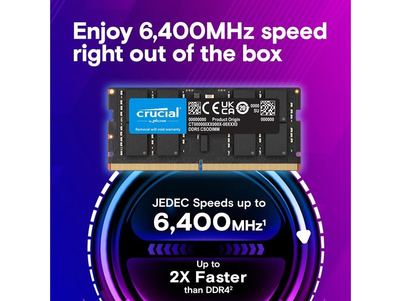 CRUCIAL CT32G64C52CS5 32GB DDR5 6400MHz 1Rx8 Laptop Memory CSODIMM for Intel® Core™ Ultra processors Series 2