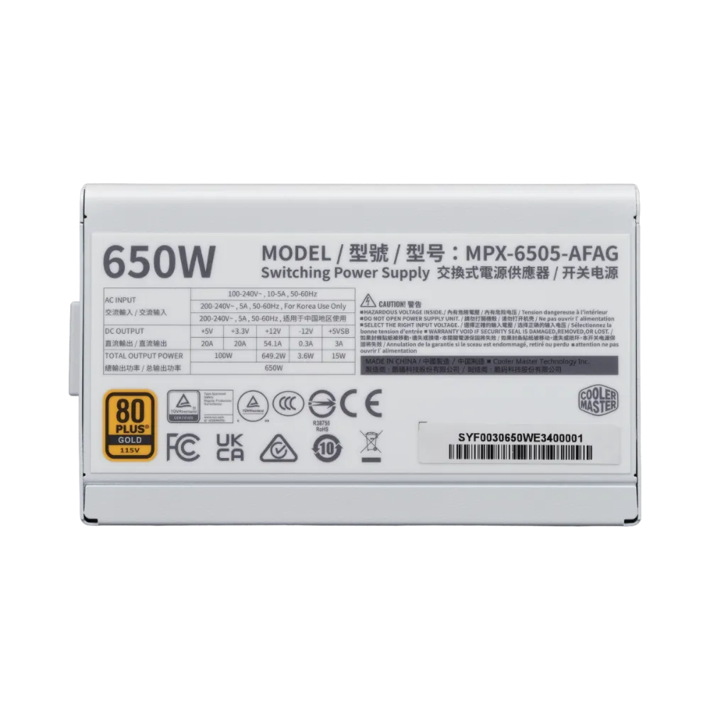 Cooler Master Elite Gold 650 650W 80+ Gold Fully Modular ATX 3.1 Power Supply - White Edition