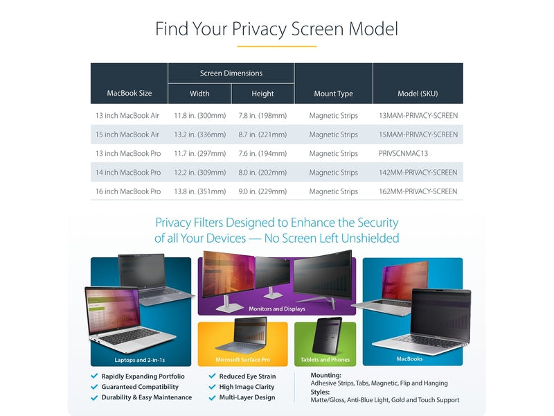 StarTech Magnetic Privacy Screen for 13" 16:10 Laptop - 13MAM-PRIVACY-SCREEN