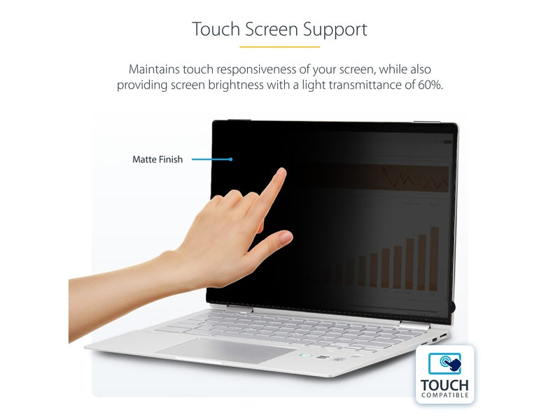 StarTech 14LT6-PRIVACY-SCREEN 14-inch 16:10 Flip-Over Privacy Screen with Touch, Anti-Glare Privacy Filter, Laptop Monitor Screen Protector with 51% Blue Light Reduction