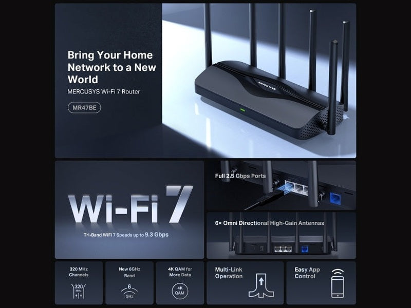Mercusys MR47BE BE9300 TRI-BAND Wi-Fi 7Router
