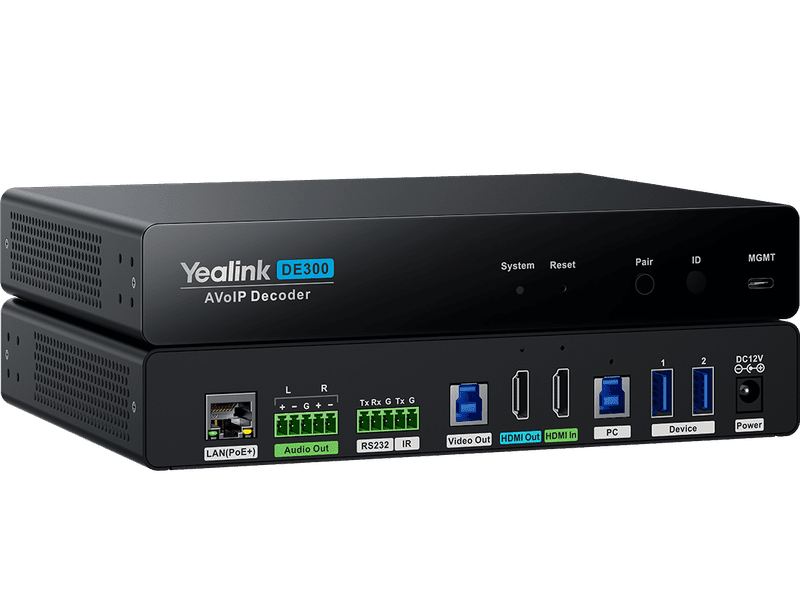 YEALINK DE300 AVoIP decoder, 4K@60Hz4:4:4,USB 3.0 capture for MTR,Seamless 2x2 Video Matrix Switching,Multiple USB Connectivity,HDCP 2.3,Gigabit Ethernet