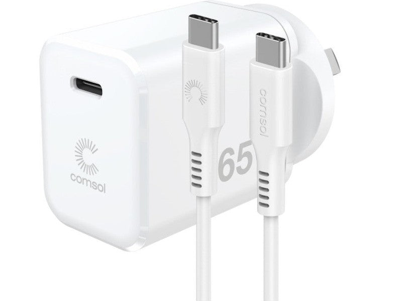 Comsol 65W GaN USB-C Wall Charger + 2M USB-C Cable - WCC651W