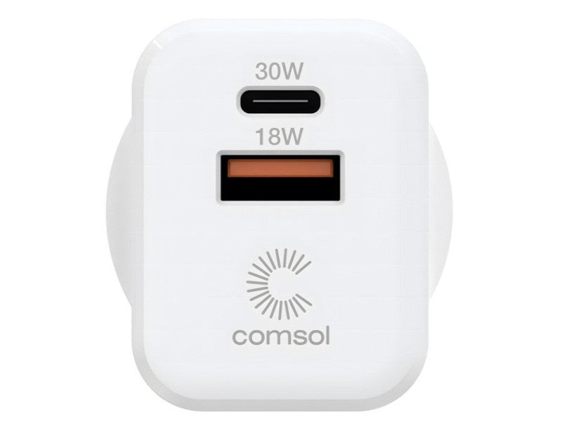 Comsol 30W Dual Port, 1x USB-C 1x USB-A, Wall Charger, 2YR WTY - WCCA301W