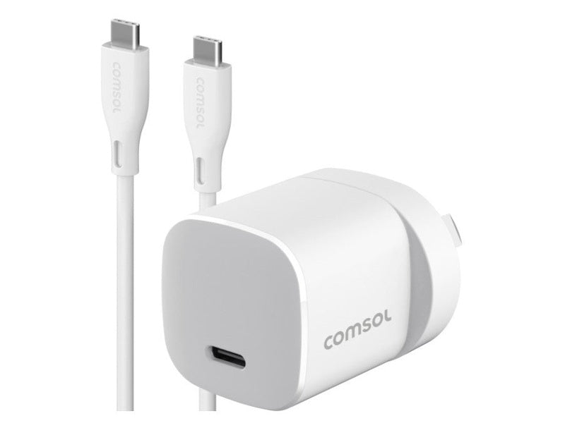 Comsol 30W GaN USB-C Wall Charger + 1.5M USB-C To USB-C Cable - AC30KCCW